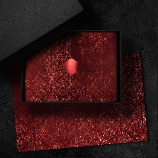 Glimmery Henna Grunge | Dark Blood Red Damask Tissue Paper