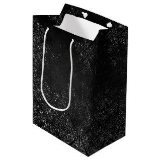 Glimmery Onyx Grunge | Black Silver Glam Damask Medium Gift Bag