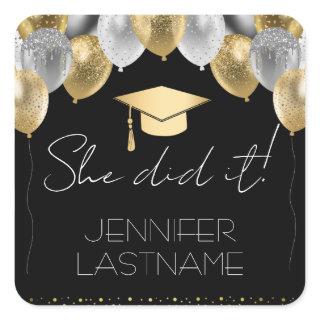 Glitter Balloons Graduation Party Square Square Sticker
