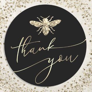 glitter bee thank you classic round sticker