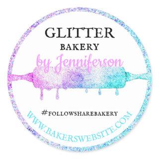 Glitter Dripping rolling pin teal pink Gift Bakery Classic Round Sticker