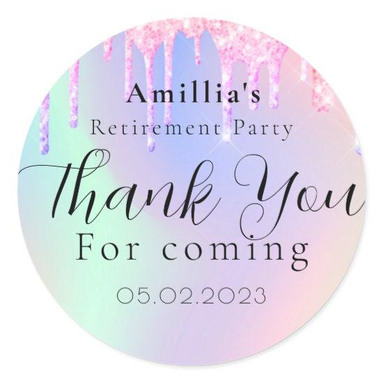 Glitter Drips Script Retirement Thank You Favor Classic Round Sticker