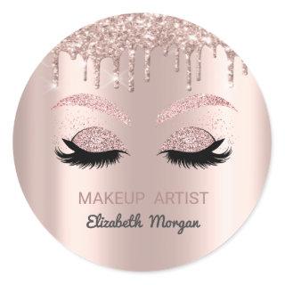 Glitter Faux Lashes,Rose Gold Drips,Makeup Classic Round Sticker
