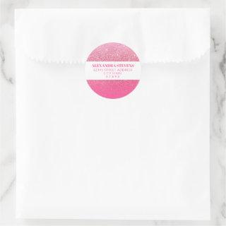 Glitter Girly Sparkly Rose Pink Return Address Classic Round Sticker