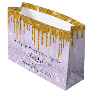 Glitter Gold Drip Sweet16th Violet Bridal Lavender Large Gift Bag