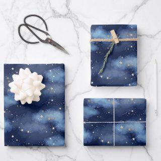 Glitter Gold Stars Dark Blue Sky Pattern  Sheets