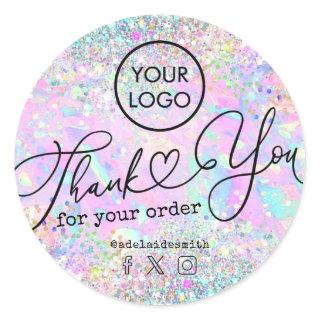 glitter opal thank you for your order classic round sticker