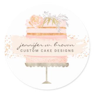 Glitter Orange Cake Bakery Classic Round Sticker