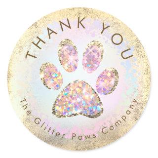 glitter paw print thank you classic round sticker