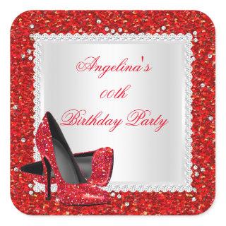 Glitter Red High Heels Birthday Party Diamond Square Sticker