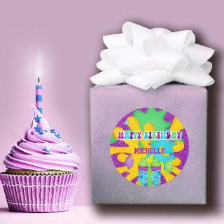Glitter Slime Colorful Birthday Party Invitation Classic Round Sticker