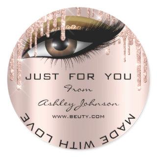 Glitter Thank Eyelash Rose Gold Made With Love Classic Round Sticker