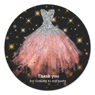 Glitter watercolor dresses classic round sticker