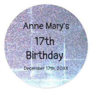 Glittery Blue Artsy 17th Birthday Custom Age 2024 Classic Round Sticker