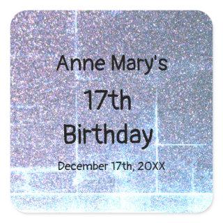Glittery Blue Artsy 17th Birthday Custom Age 2024 Square Sticker