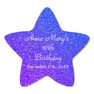 Glittery Blue Sparkle 16th Birthday Custom Name  Star Sticker