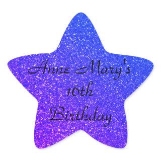 Glittery Blue Sparkle 16th Birthday Custom Name Star Sticker
