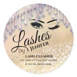 Glittery drips wink lash extension lash cleaner    classic round sticker
