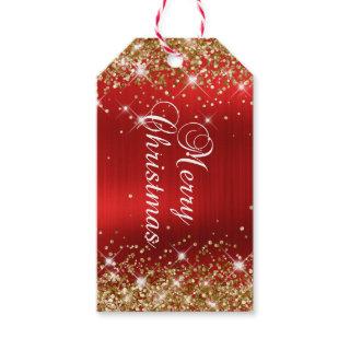 Glittery Gold and Red Foil Merry Christmas Gift Tags