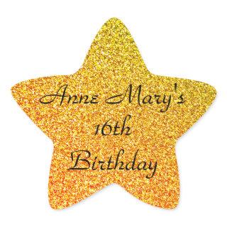 Glittery Gold Sparkle 16th Birthday Custom Name Star Sticker