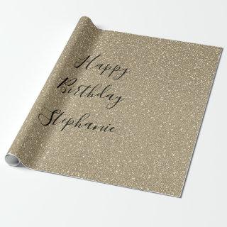 Glittery Golden Black Happy Birthday Custom Name