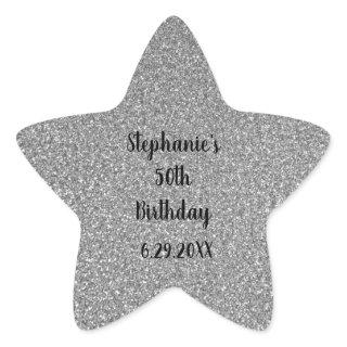 Glittery Grey Silver Custom Happy Birthday Name Star Sticker