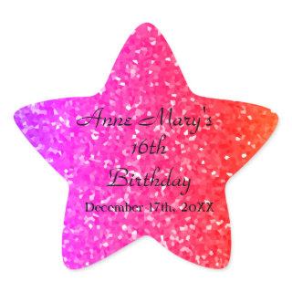 Glittery Pink Sparkle Custom Name 16th Birthday Star Sticker