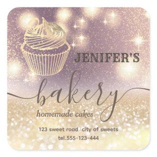 Glittery  rolling pin & whisk chef script bakery c square sticker
