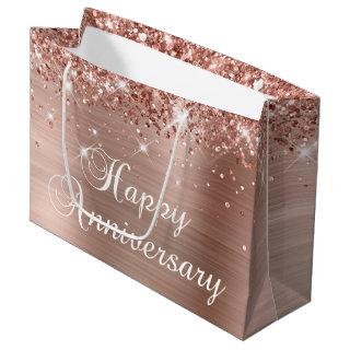 Glittery Rose Gold Foil Fancy Happy Anniversary Large Gift Bag