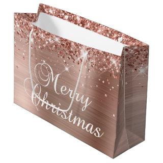 Glittery Rose Gold Foil Fancy Merry Christmas Large Gift Bag