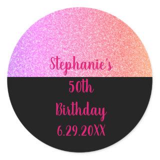 Glittery Rose Gold Pink Black Happy Birthday 2023 Classic Round Sticker
