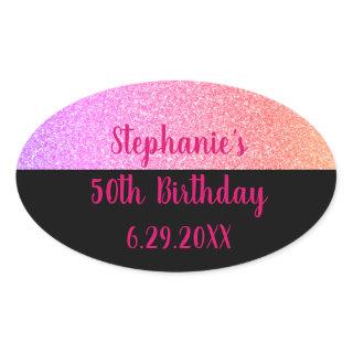 Glittery Rose Gold Pink Black Happy Birthday 2023 Oval Sticker