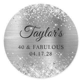 Glittery Silver Foil 40 & Fabulous Classic Round Sticker