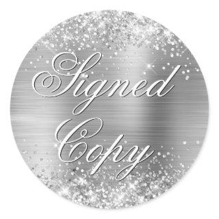 Glittery Silver Foil Fancy Signed Copy Classic Round Sticker