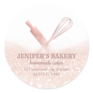 Glittery sparkle rolling pin & whisk chef bakery classic round sticker