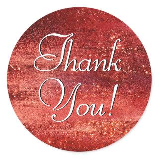Glitzy Foil | Henna Crimson Red Sparkle Thank You Classic Round Sticker