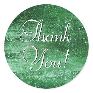 Glitzy Foil | Shamrock Green Sparkle Thank You Classic Round Sticker