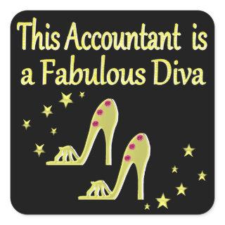 GLITZY GOLD ACCOUNTANT DIVA DESIGN SQUARE STICKER