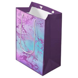 Glitzy Marble | Girly Glam Pink Blue Purple Ombre Medium Gift Bag