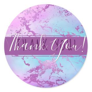 Glitzy Marble | Pink and Blue Gradient Thank You Classic Round Sticker