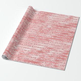 Glitzy Melon Pink Glitter Stripes