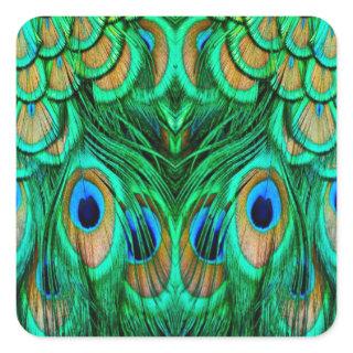 Glorious Peacock Feathers Square Sticker