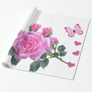 Glossy , Pink Rose Floral Butterfly