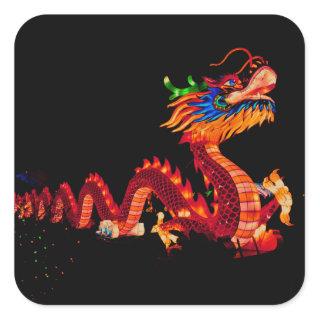 Glowing Chinese Parade Dragon Square Sticker