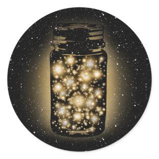 Glowing Jar Of Fireflies With Night Stars Classic Round Sticker