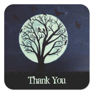 Glowing Moonlight with Crows and Tree Thank You Square Sticker