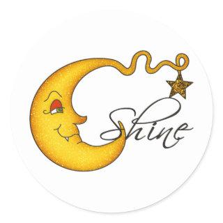 Glowing MoonShine With Star Classic Round Sticker