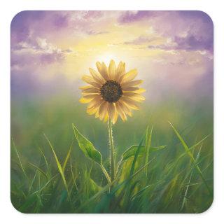 Glowing Sunflower In Grassy Field Square Sticker