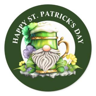 Gnome beer gargle St Patrick's day green gold Classic Round Sticker