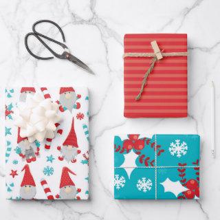 Gnome candy cane holly stripes blue red white  sheets